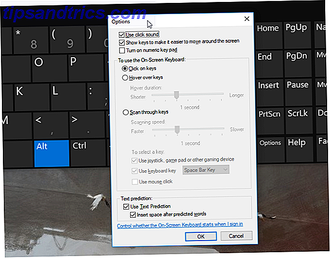fenêtres d'options du clavier à l'écran