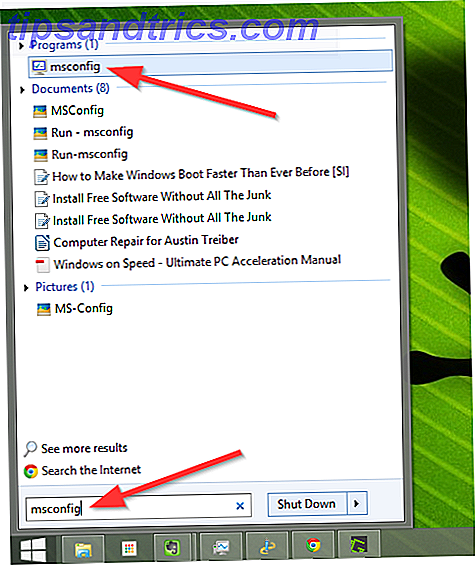 2.1 Fenêtre de recherche du menu Démarrer de Windows - msconfig