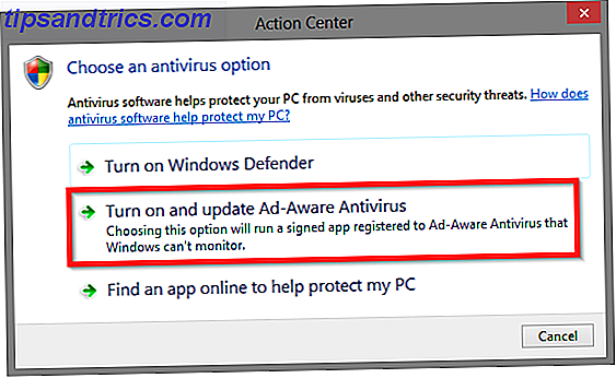 10 Centro de acciones de Windows: elija la opción antivirus