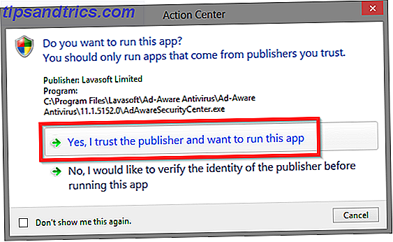11 Windows Action Center - você confia neste aplicativo