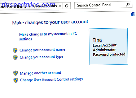 Contas de usuário do painel de controle do Windows 8.1