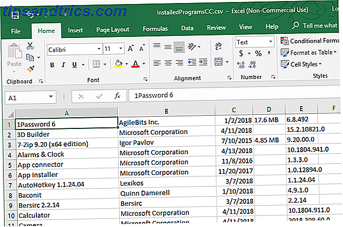 Installierte Programmliste von CCleaner in Excel