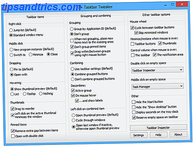 Captura de pantalla del ejemplo de Windows 10 Taskbar Tweaker