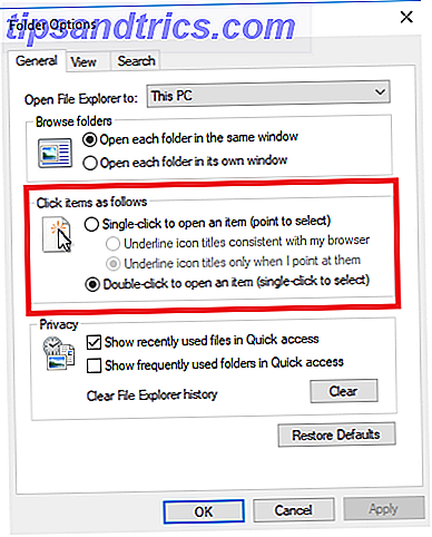So öffnen Sie Dateien / Ordner mit nur einem Klick in Windows Doppelklick Optionen Fenster
