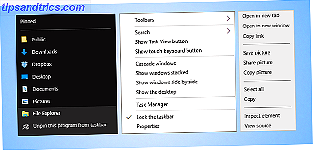interface de menus de contexto do Windows 10